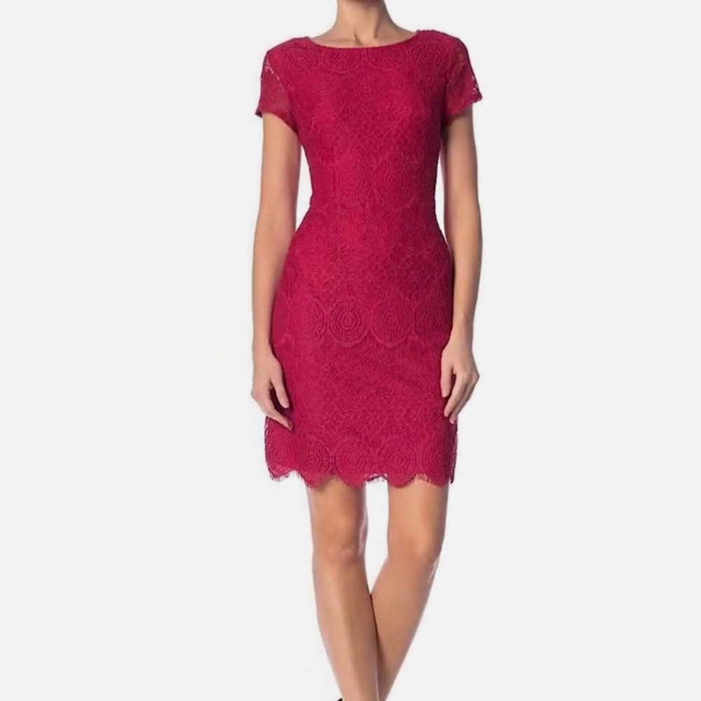 Hot pink Laundry by Shelli Segal lace dress short sleeve size 10 NWT